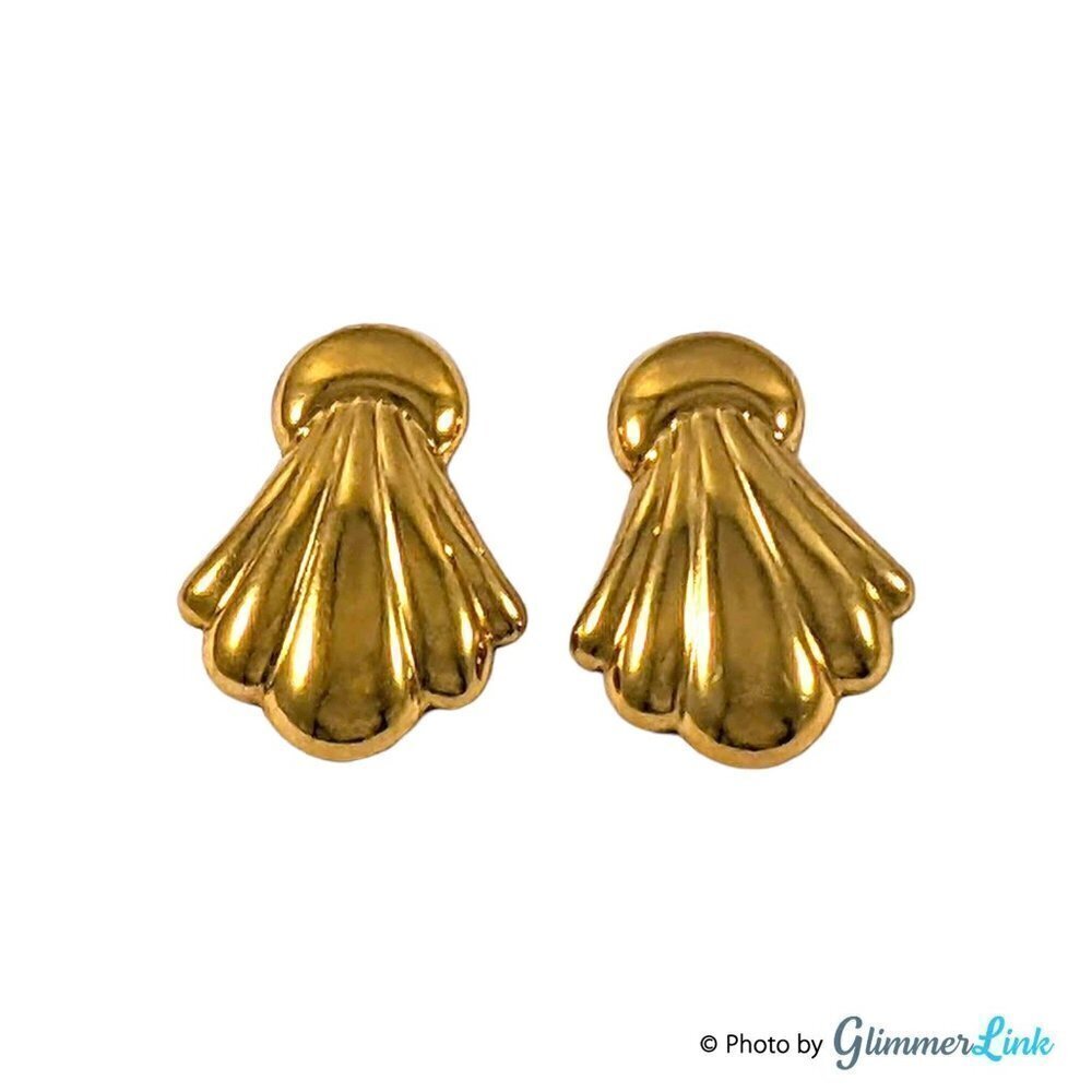 Vintage 1980s Avon Draped Fan Plume Trail Gold Tone Pierced Earrings